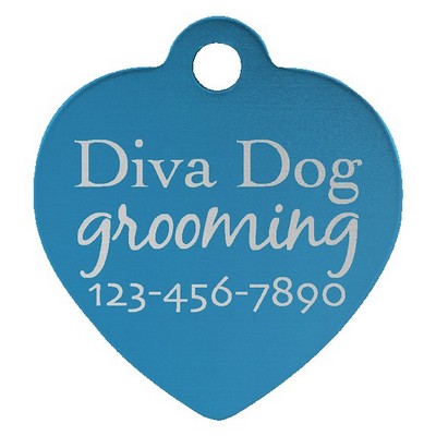Anodized Aluminum Blue Heart Pet Tags, Engraved, 1" x 1"