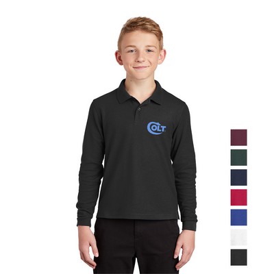 Port Authority® Youth Silk Touch Long Sleeve Embroidered Polo