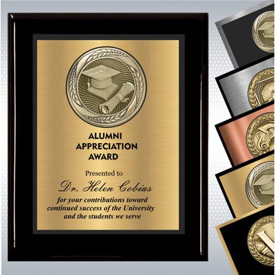 Black Piano Finish Wood Plaque w/Double Plate and Medallion (9" x 12")