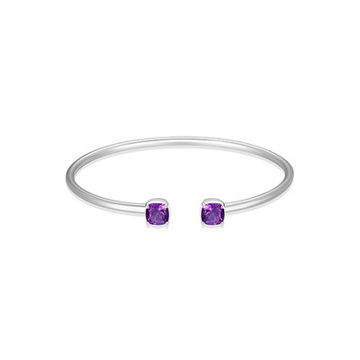 ELLE "Marble" Amethyst Cushion Cut Cuff Bangle - Purple