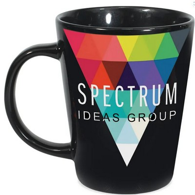 12 Oz. Short Black Latté Mug w/Full Bleed Imprint