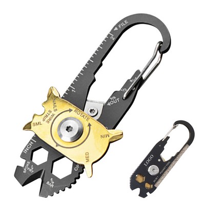 Multi-function wrench with carabiner
