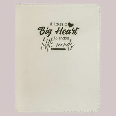 White Zippered Portfolio with Notepad, 9-1/2" x 12" Laserable Leatherette