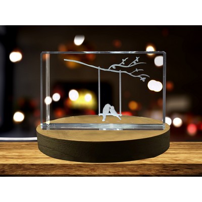 Birds on a Swing on a Branch 3D Engraved Crystal Trophy Award
