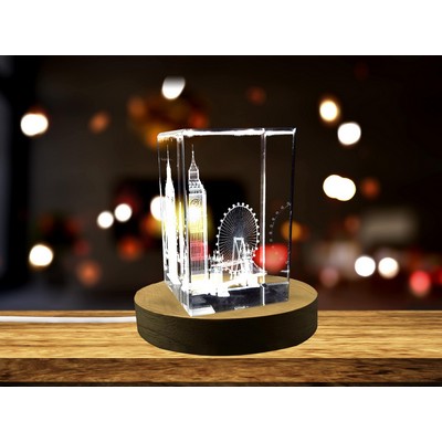 London Landmarks 3D Engraved Crystal Trophy Award w/LED Base Light