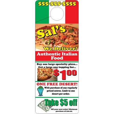 Door Knob Hangers w/angled slit (4"x 10 1/2") - 4CP .015" White Plastic