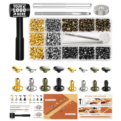 240 Sets Double Cap Rivets Tubular Metal Studs with Fixing Tools