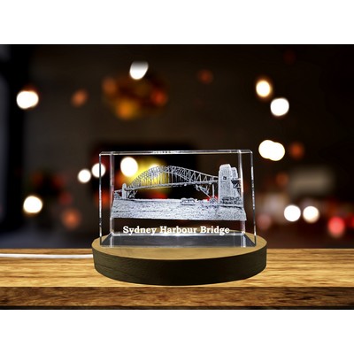 Sydney Harbour Bridge Crystal Trophy Award - 3D Engraved Architecture w/LED Base