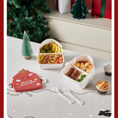 Plastic Christmas Trees Tiffin Box Bento Kids Lunch Boxes With Cutlery