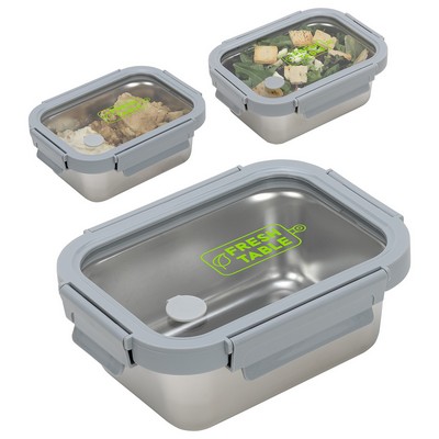 Heat 'N Eat Microwaveable Stainless Steel Lunch Box with Vented Glass Lid