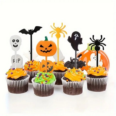 6pcs Plastic Halloween Cupcake Toppers Food Picks Toothpicks