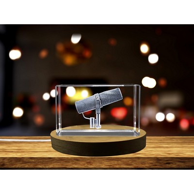 Faceted Crystal LD Dynamic Microphone Sculpture w/LED Base - Fine Art Decor