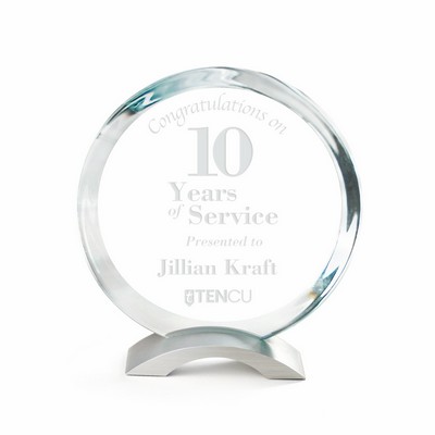 Jade Glass Circle Award on Arched Metal Base (6 1/2"x7")