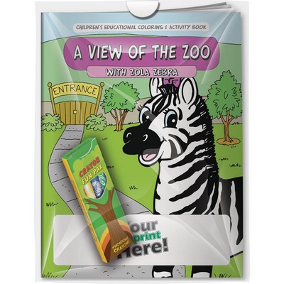 Combo Pack - "A View of the Zoo with Zola Zebra" Coloring Book & 4-Pack of Crayon in a Poly Bag