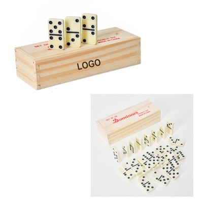 Double 6 Domino Tiles in Wooden Box