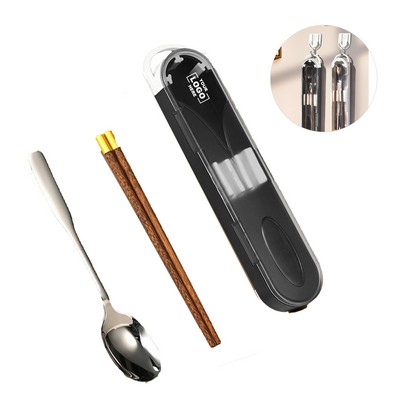 Wooden Chopsticks and Stainless Steel Spoon Set for Dining