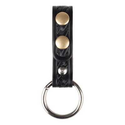 Basket Weave Leather Ring Baton Holder - Brass Snaps