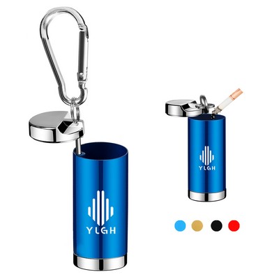 Cylinder Portable Alloy Ashtray With Carabiner