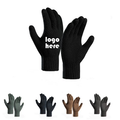 Knit Plus-Size Fleece-Lined Thickened Jacquard Thermal Touchscreen Gloves