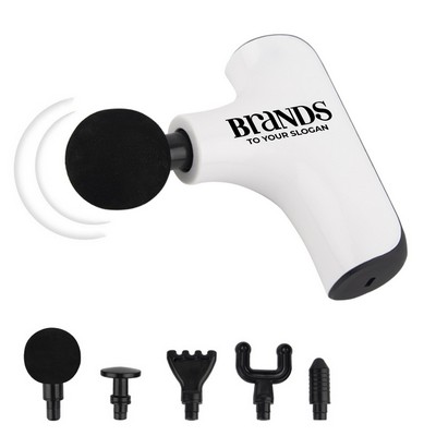 White Muscle Vibration Massager Tool with 5 Heads and 4 Speed Settings