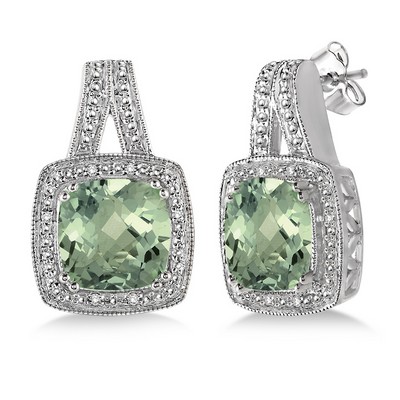 Jilco Inc Green Amethyst & Diamond Earrings