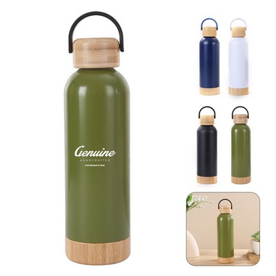17oz Portable Vacuum Sport Water Bottle with Bamboo Lid and Base