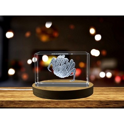 King Crab 3D Engraved Crystal Trophy Award - Marine Life Decor w/LED Base