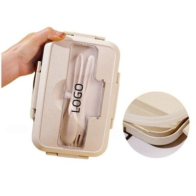 Large Wheat Straw Lunch Box With Fork Spoon
