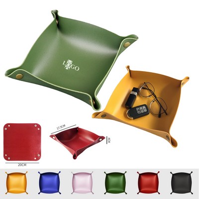 PU Leather Foldable Four Corners Storage Tray
