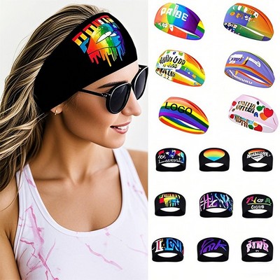 LGBT Pride Rainbow Wide Edge Elastic Headband Full Color Breathable Sweat Absorbing Sweatband