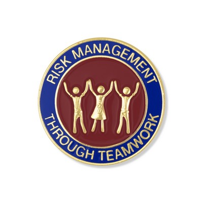 1 1/8" Risk Management Teamwork Gold/Red/Blue Enameled Lapel Pin w/Caduceus