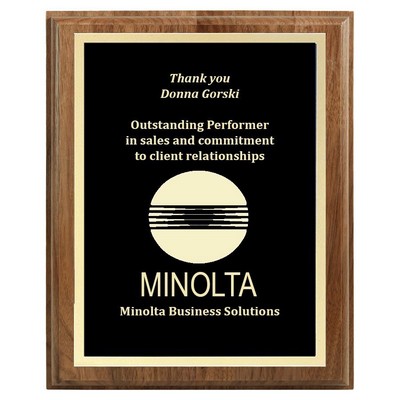 8" x 10" Genuine Walnut Step-Edge Plaque with Black Brass Plate