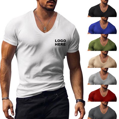 Fashion Casual Short Sleeve Gym Athletic Tee Top Men's V Neck Shirts