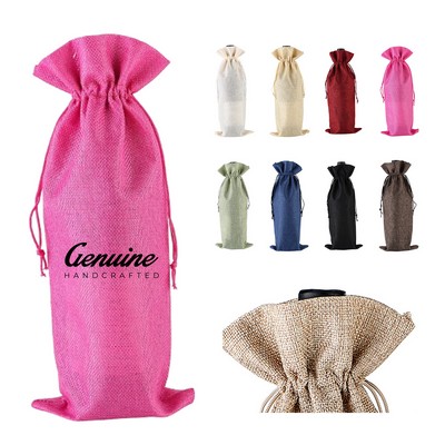 Drawstring Burlap Wine Bag