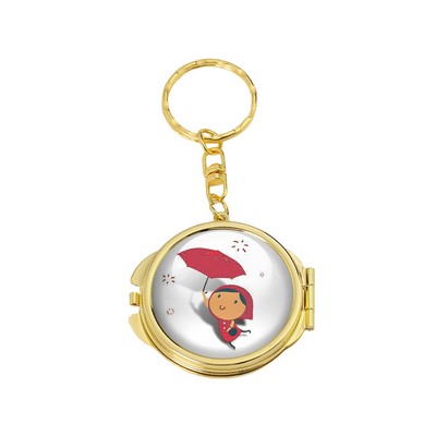 Epoxy Logo Large Round Shaped Keychain Style Double Sided Mirror