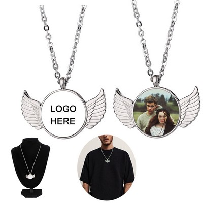 Personalized Memorial Jewelry Angel Wings Picture Necklace