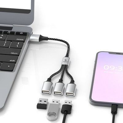 3" 1 USB Splitter Cable, Portable USB Hub for Charging, Data Transfer, Laptop
