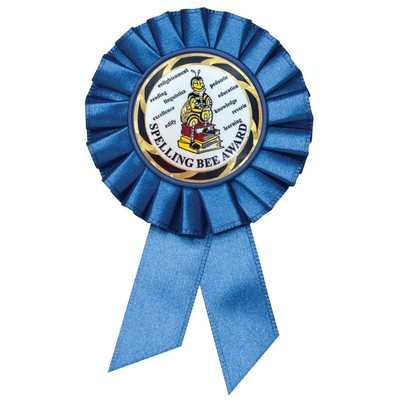 Blue Rosette Ribbon with 2" Spelling Bee Award Mylar Insert (6 1/2" x 3")
