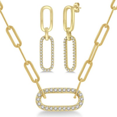 Jilco Inc Diamond Paperclip Earring And Necklace Set - Yellow Gold
