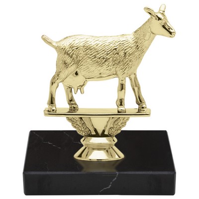 6" Goat Animal Gold Trophy on Black Marble Base
