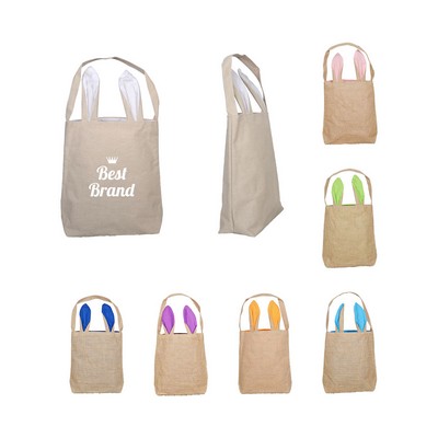 Easter Bunny Basket Tote with Handle for Egg Hunting