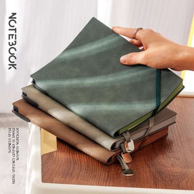 A5 Size Leather Covered 100 Sheets 200 Pages Notebook w/ Metal Pendant