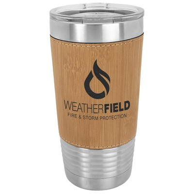 Polar Camel 20 oz. Bamboo Leatherette Polar Camel Tumbler with Clear Lid