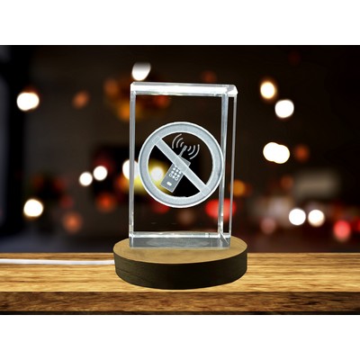 No Phone Calls 3D Engraved Crystal Trophy Award w/LED Base - Mindfulness Decor