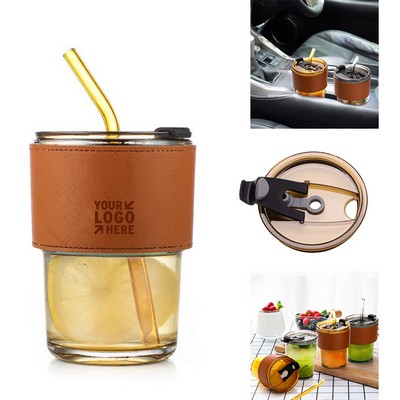 13oz Trendy Bamboo-Style Glass Tumbler w/ Straw & Lid