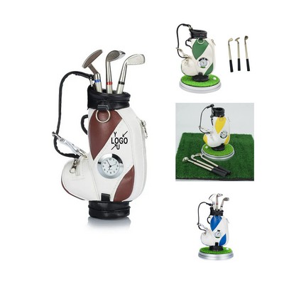 Compact Golf Bag Pen Holder with Clock