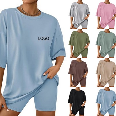 Summer Casual Outfit for Women: Oversized Tee & Cycling Shorts Set