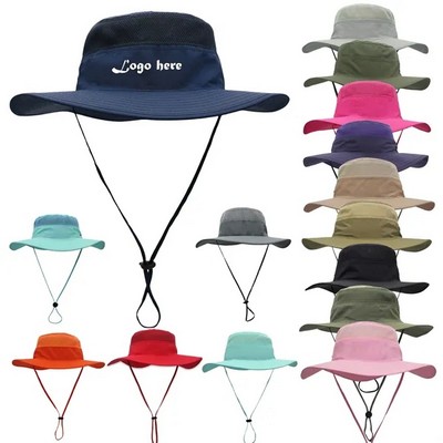 Nylon Wide Brim Sun Bucket Hat With String