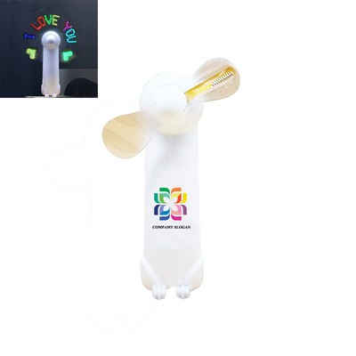 Hand Held Pre-Programmed Mini Flash Message Fan with LED (with Batteries)