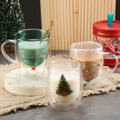 Christmas Drink Cup Double Wall Insulated Glass
